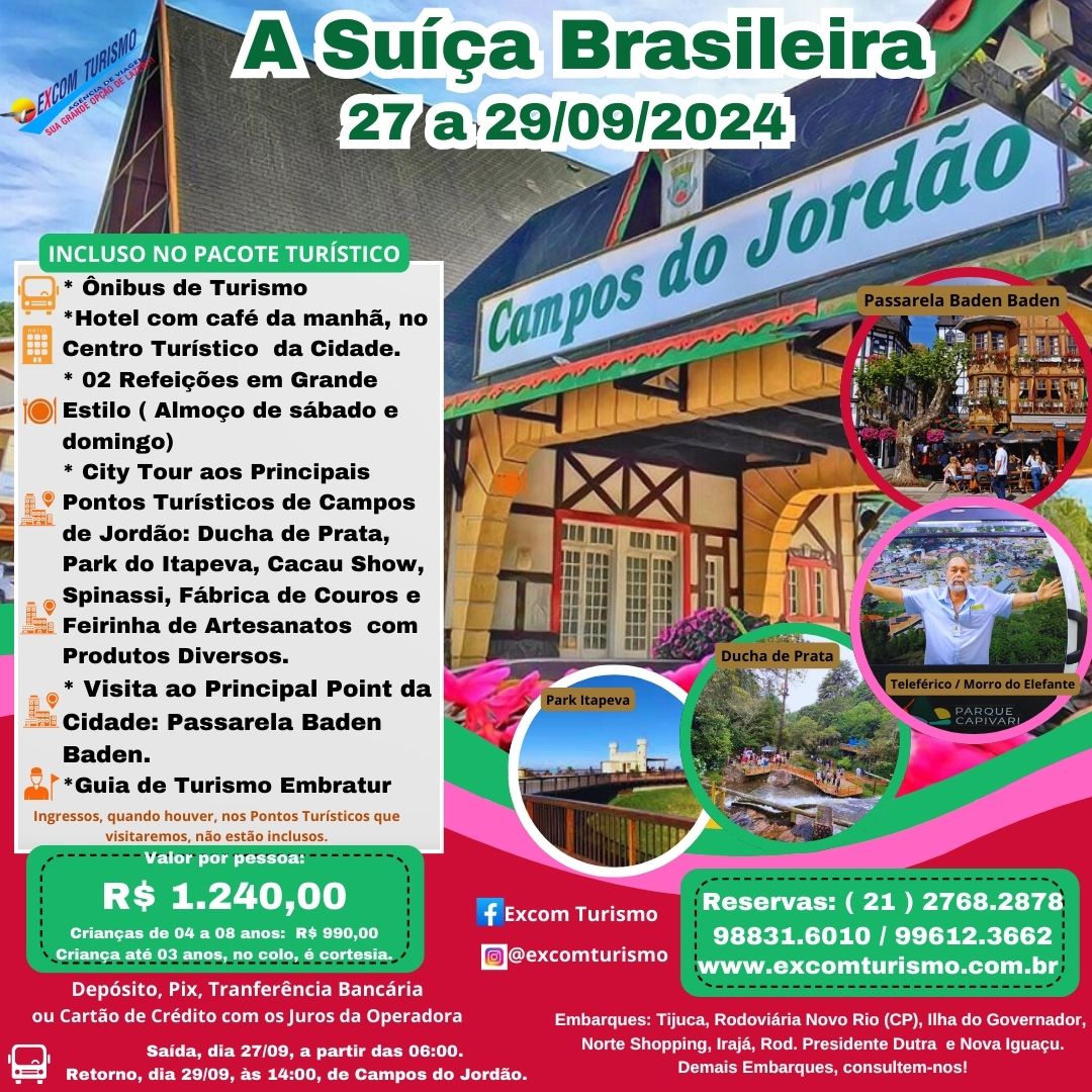 27 A 29/09/2024 – Excursão Essencialmente Turística às Belezas Exuberantes de CAMPOS DO JORDÃO / SP - A Suíca Brasileira!